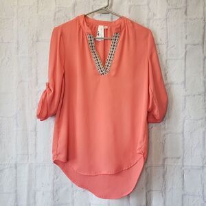 SOCIETY GIRL Embroidered Ribbon Trim Blouse